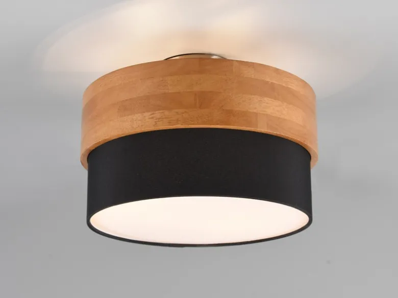 Deckenleuchte SEASONS Holzlampe mit Stoffschirm Schwarz, Ø 30cm
