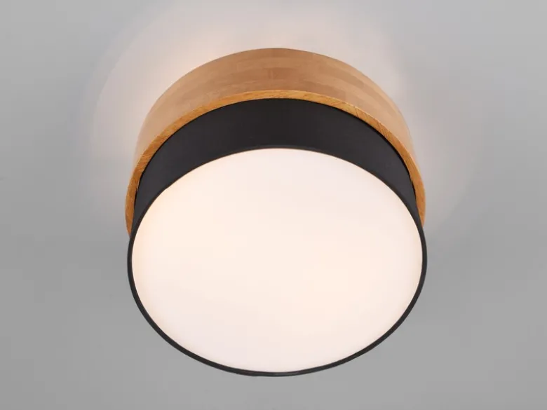 Deckenleuchte SEASONS Holzlampe mit Stoffschirm Schwarz, Ø 30cm