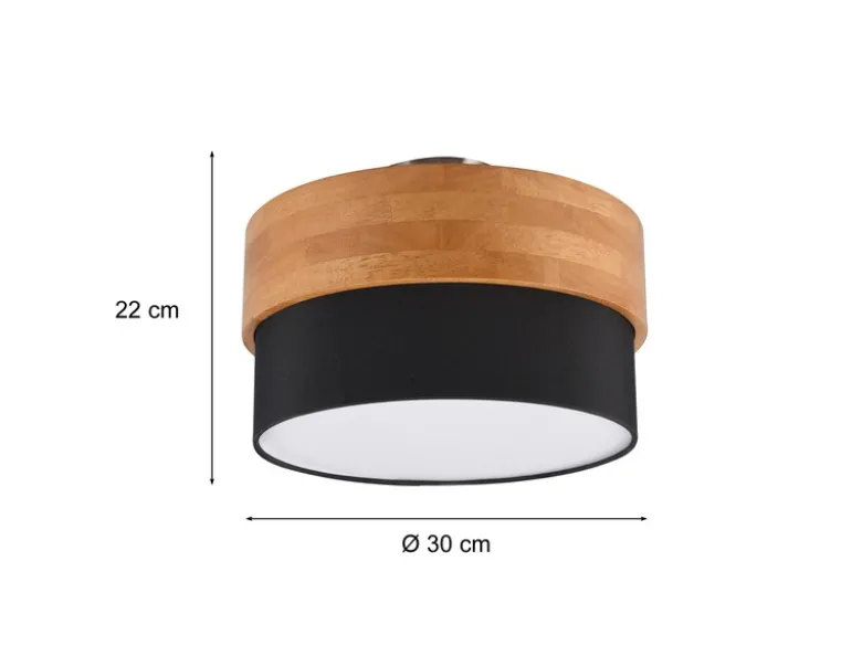 Deckenleuchte SEASONS Holzlampe mit Stoffschirm Schwarz, Ø 30cm