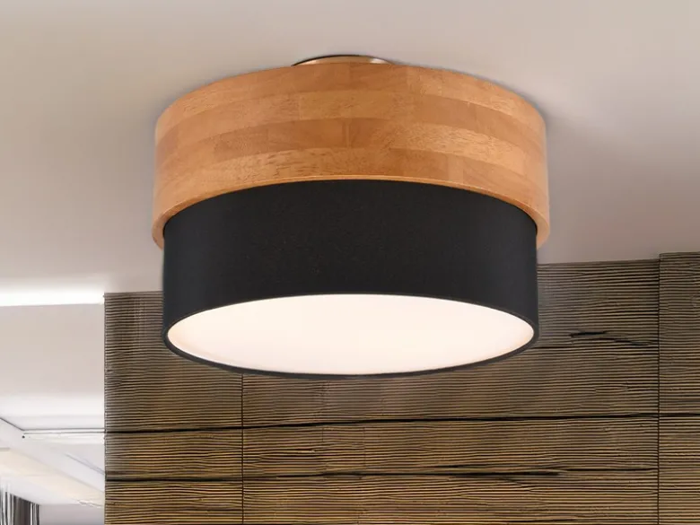 Deckenleuchte SEASONS Holzlampe mit Stoffschirm Schwarz, Ø 30cm