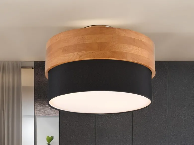 Deckenleuchte SEASONS Holzlampe mit Stoffschirm Schwarz, Ø 30cm