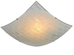 Deckenleuchte SIGNA aus Glas mit Signatur Dekor, Quadrat 40cm