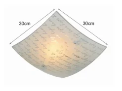 Deckenleuchte SIGNA aus Glas mit Signatur Dekor, Quadrat 30cm