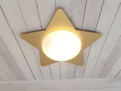 Deckenleuchte Stern fürs Kinderzimmer mit Holz in Gold, Ø 53cm & E27 LED