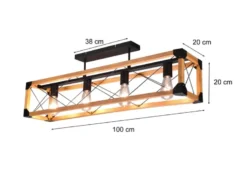 Deckenleuchte TENALI 4-flammig mit Holzbalken Metall Schwarz, Breite 100cm