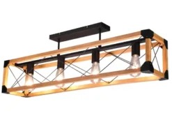 Deckenleuchte TENALI 4-flammig mit Holzbalken Metall Schwarz, Breite 100cm