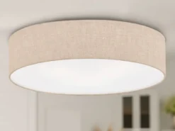 Deckenleuchte THOR groß rund mit Lampenschirm Leinen Beige, Ø 60cm