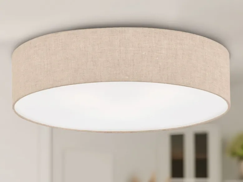 Deckenleuchte THOR groß rund mit Lampenschirm Leinen Beige, Ø 60cm