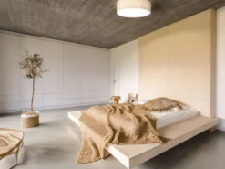 Deckenleuchte THOR groß rund mit Lampenschirm Leinen Beige, Ø 60cm