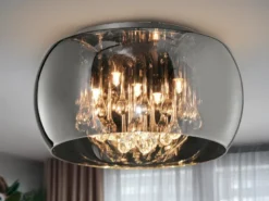 Deckenleuchte VAPORE mit Glas Chrom in Rauchglas Optik & Kristallbehang Ø 40cm