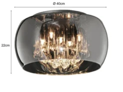 Deckenleuchte VAPORE mit Glas Chrom in Rauchglas Optik & Kristallbehang Ø 40cm