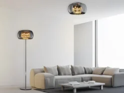 Deckenleuchte VAPORE mit Glas Chrom in Rauchglas Optik & Kristallbehang Ø 40cm