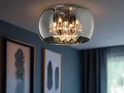 Deckenleuchte VAPORE mit Glas Chrom in Rauchglas Optik & Kristallbehang Ø 40cm