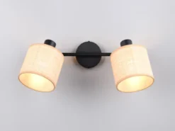 Deckenstrahler AIMEE 2-flammig mit Lampenschirmen aus Bast, Breite 42cm