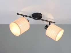 Deckenstrahler AIMEE 2-flammig mit Lampenschirmen aus Bast, Breite 42cm