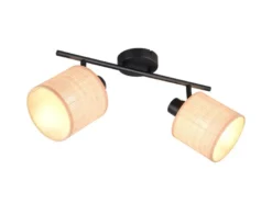 Deckenstrahler AIMEE 2-flammig mit Lampenschirmen aus Bast, Breite 42cm