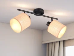 Deckenstrahler AIMEE 2-flammig mit Lampenschirmen aus Bast, Breite 42cm