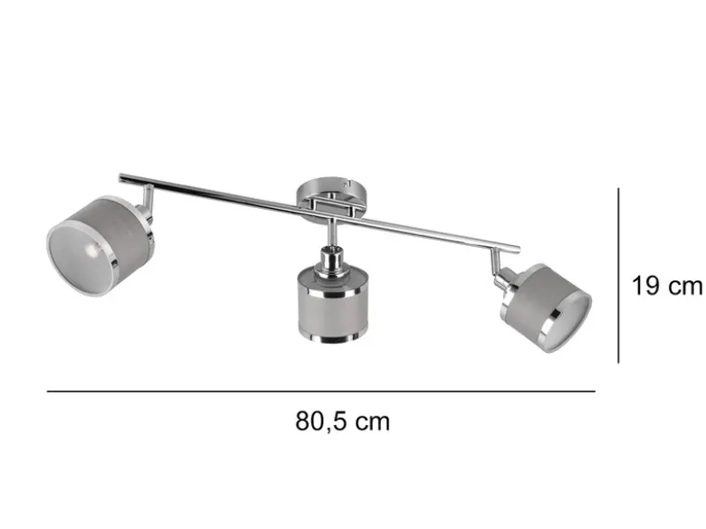 Deckenstrahler AROSA 3-flammig mit Stoffschirmen Grau, Breite 80cm