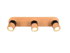 Deckenstrahler ARUNI 3-flammig, Naturholz & Metall Schwarz, Breite 48cm