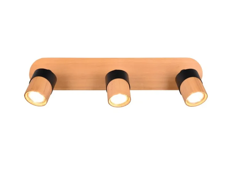 Deckenstrahler ARUNI 3-flammig, Naturholz & Metall Schwarz, Breite 48cm