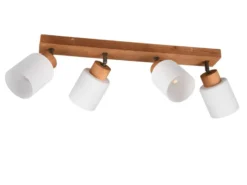 Deckenstrahler ASSAM 4 flammig Korpus Holz & Glasschirme Weiß, Breite 60cm