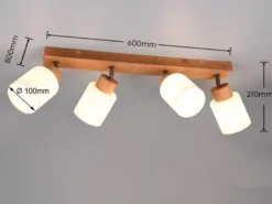 Deckenstrahler ASSAM 4 flammig Korpus Holz & Glasschirme Weiß, Breite 60cm