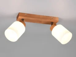 Deckenstrahler ASSAM 2 flammig Korpus Holz & Glasschirme Weiß, Breite 30cm