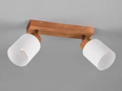 Deckenstrahler ASSAM 2 flammig Korpus Holz & Glasschirme Weiß, Breite 30cm