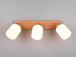 Deckenstrahler ASSAM 3 flammig Korpus Holz & Glasschirme Weiß, Breite 45cm