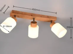 Deckenstrahler ASSAM 3 flammig Korpus Holz & Glasschirme Weiß, Breite 45cm
