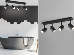 Deckenstrahler Badezimmerlampe Schwarz 4-flammig, Breite 52cm inkl. GU10 LED