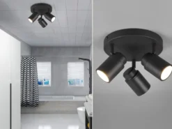 Deckenstrahler Badezimmerlampe ANGELO Schwarz 3-flammig Ø 20cm