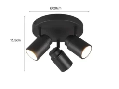 Deckenstrahler Badezimmerlampe ANGELO Schwarz 3-flammig Ø 20cm