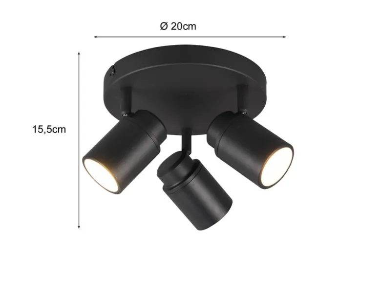 Deckenstrahler Badezimmerlampe ANGELO Schwarz 3-flammig Ø 20cm