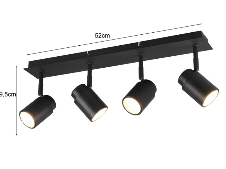 Deckenstrahler Badezimmerlampe ANGELO Schwarz 4-flammig, Breite 52cm