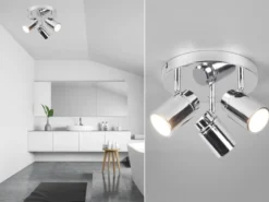 Deckenstrahler Badezimmerlampe ANGELO Silber Chrom 3-flammig Ø 20cm