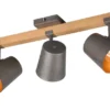 Deckenstrahler BELL 3-flammig Silber antik & Gold mit Holz, Breite 54cm