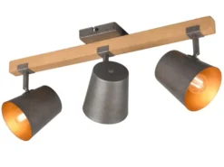 Deckenstrahler BELL 3-flammig Silber antik & Gold mit Holz, Breite 54cm