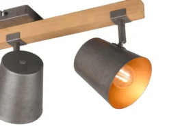 Deckenstrahler BELL 3-flammig Silber antik & Gold mit Holz, Breite 54cm