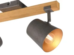Deckenstrahler BELL 2-flammig Silber antik & Gold mit Holz, Breite 42,5cm