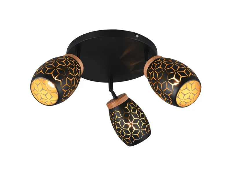 Deckenstrahler BIDAR Schwarz Gold 3-flammig mit Stanzmuster, Ø58cm