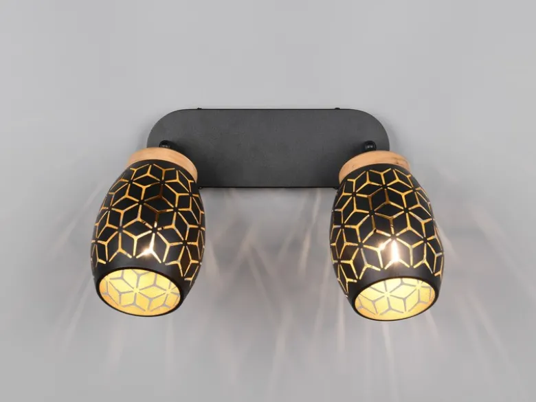 Deckenstrahler BIDAR Schwarz Gold 2-flammig mit Stanzmuster, Breite 28cm
