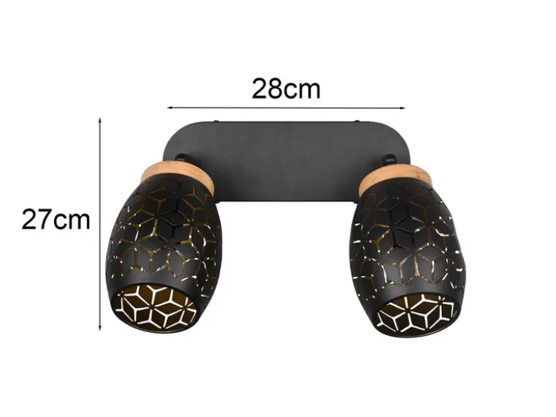 Deckenstrahler BIDAR Schwarz Gold 2-flammig mit Stanzmuster, Breite 28cm