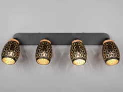 Deckenstrahler BIDAR Schwarz Gold 4-flammig mit Stanzmuster, Breite 74cm