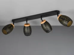 Deckenstrahler BIDAR Schwarz Gold 4-flammig mit Stanzmuster, Breite 74cm