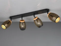 Deckenstrahler BIDAR Schwarz Gold 4-flammig mit Stanzmuster, Breite 74cm