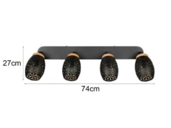 Deckenstrahler BIDAR Schwarz Gold 4-flammig mit Stanzmuster, Breite 74cm