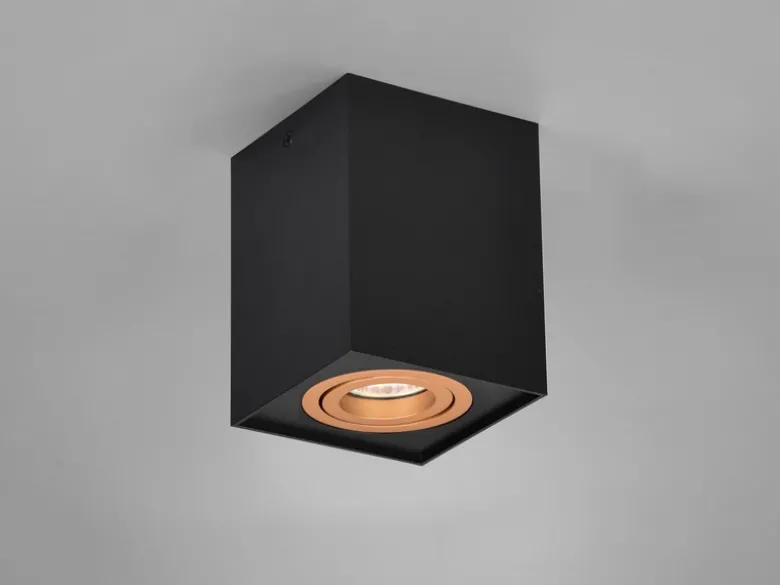 Deckenstrahler BISCUIT eckig Schwarz Gold, Breite 9,6cm