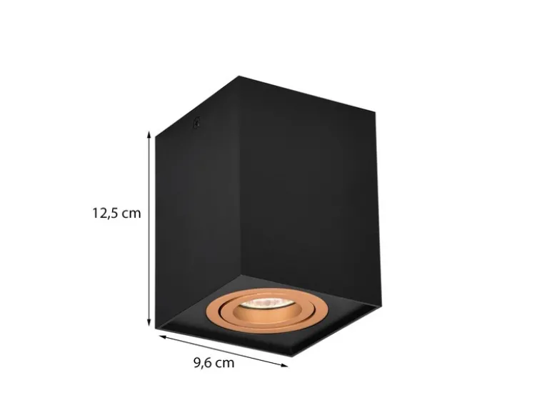 Deckenstrahler BISCUIT eckig Schwarz Gold, Breite 9,6cm