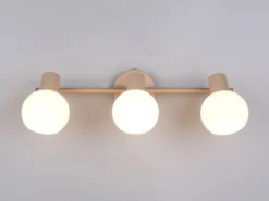 Deckenstrahler BOBA 3-flammig aus Metall in Beige mit Glasschirmen, Breite 45cm